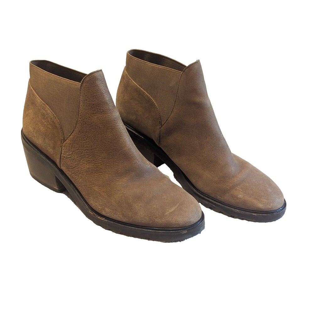Eileen Fisher Chic Ankle Boots Booties Stacked Heel Sz 9 Brown Distressed Casual